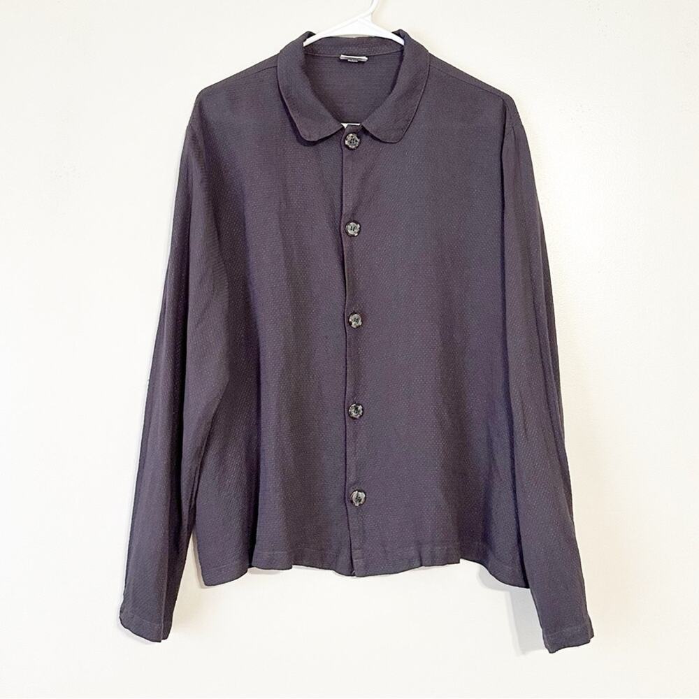 CP Shades Vintage Dark Gray Textured Relaxed Casual Lagenlook Button Down Shirt